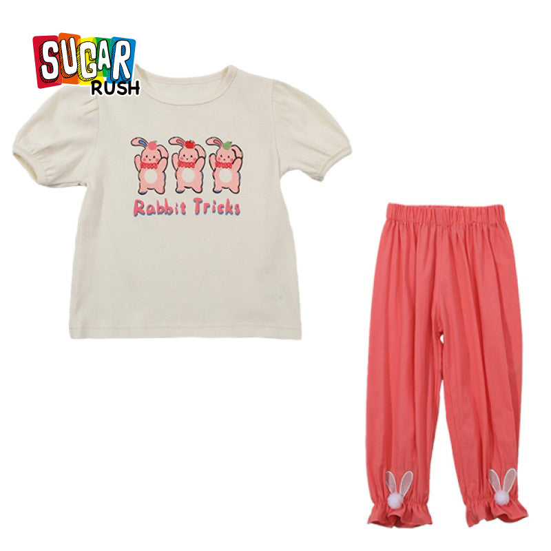 Girls Pink Printed Cotton T-shirt with Pyjamas