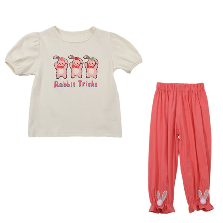 Girls Pink Printed Cotton T-shirt with Pyjamas
