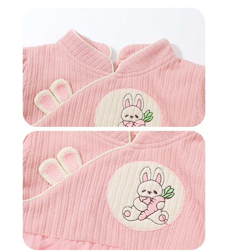 Pink Mandarin Collar A-Line Dress