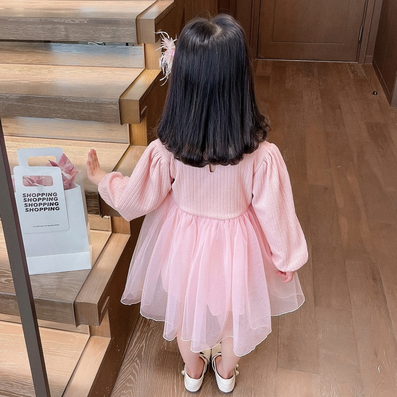Pink Mandarin Collar A-Line Dress