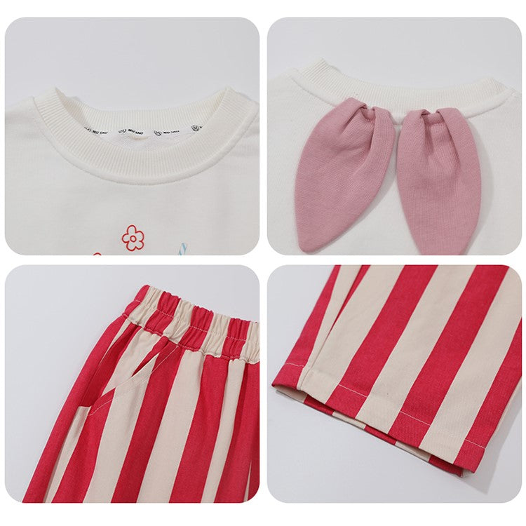 Girls White & Red Printed Top with Pyjamas