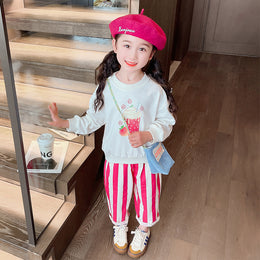 Girls White & Red Printed Top with Pyjamas