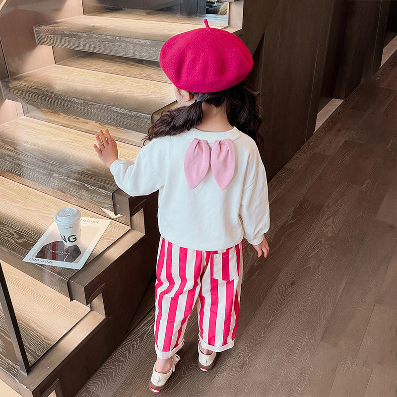 Girls White & Red Printed Top with Pyjamas