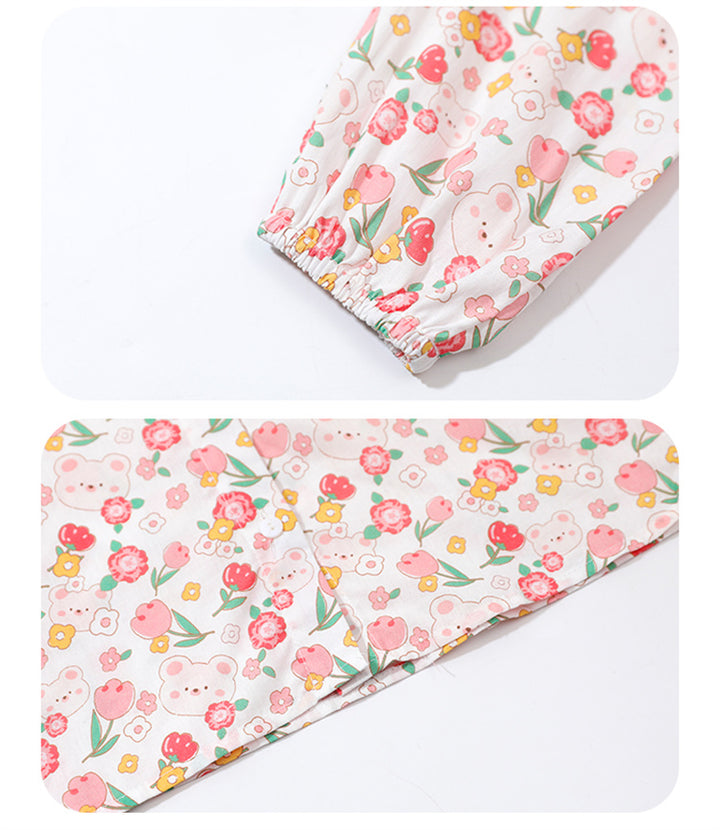 Girls Pink Peter Pan Collar Floral Printed Casual Shirt