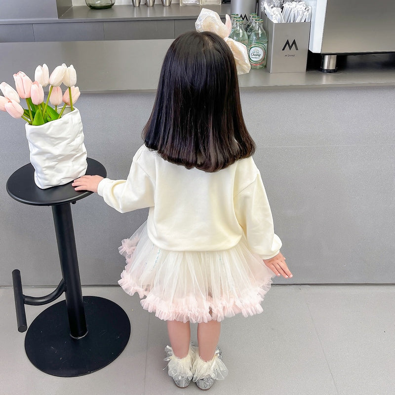 Girls Off White Top with Skirt