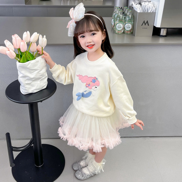 Girls Off White Top with Skirt