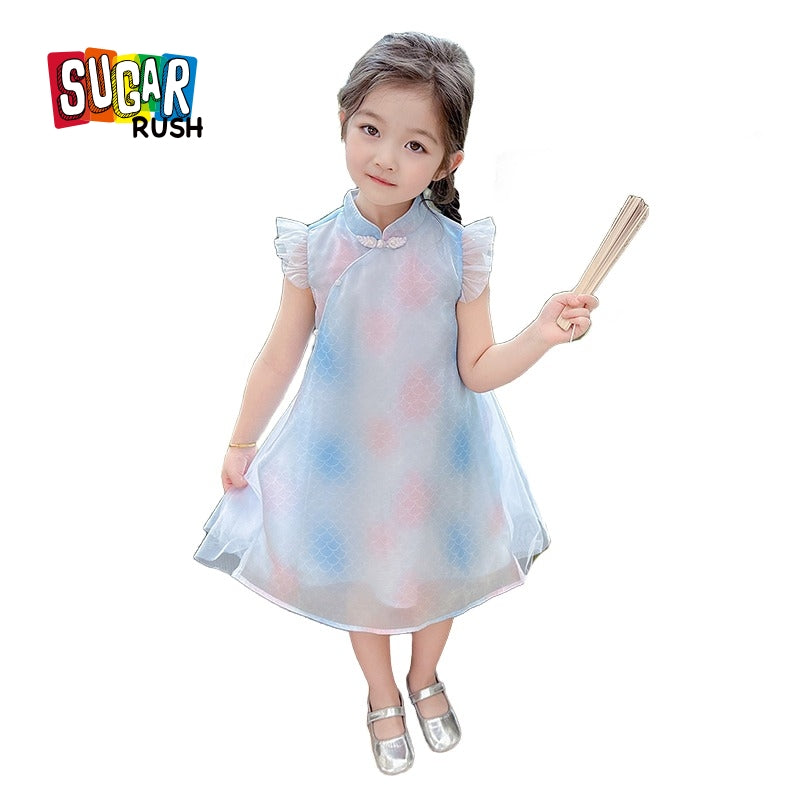Blue & Pink Abstract Printed A-Line Dress
