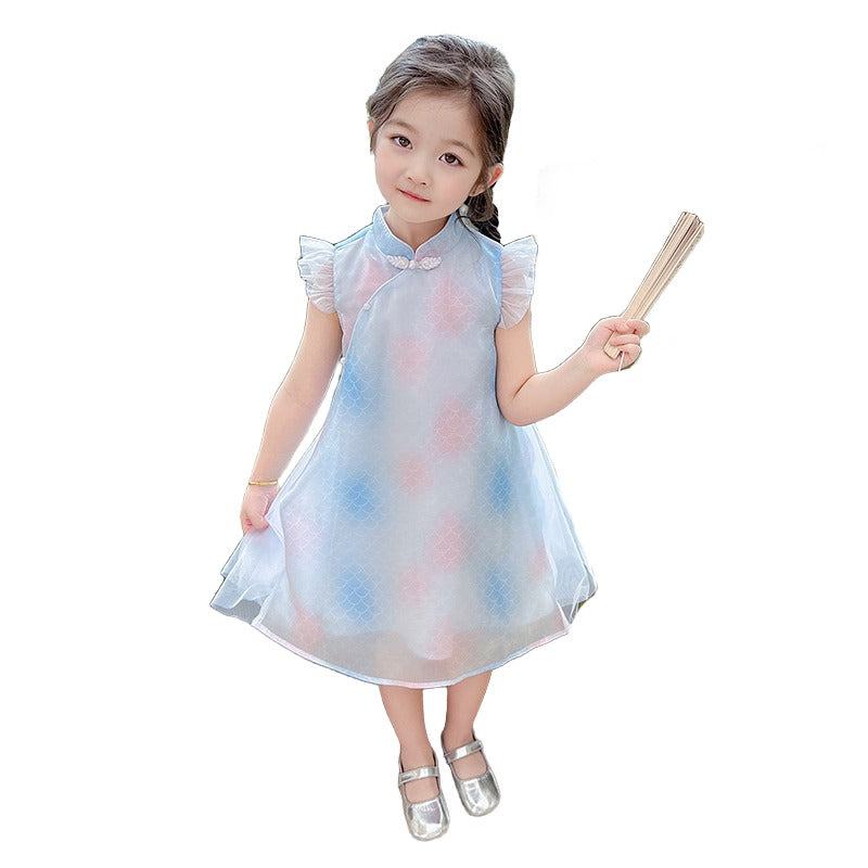 Blue & Pink Abstract Printed A-Line Dress