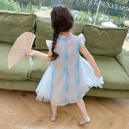 Blue & Pink Abstract Printed A-Line Dress