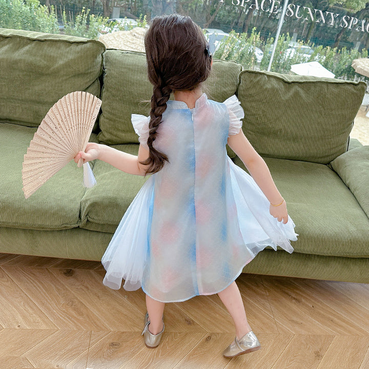 Blue & Pink Abstract Printed A-Line Dress