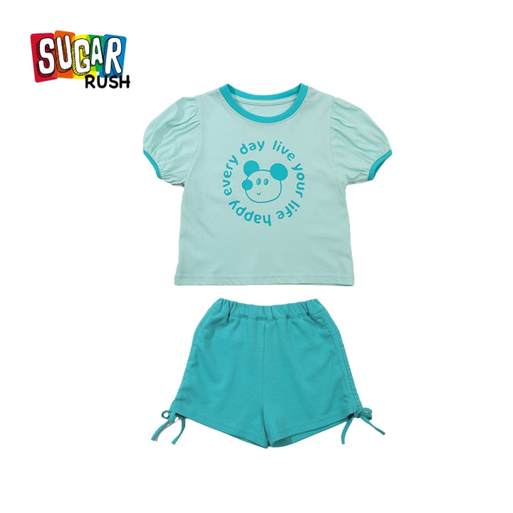 Girls Blue Printed Top with Shorts