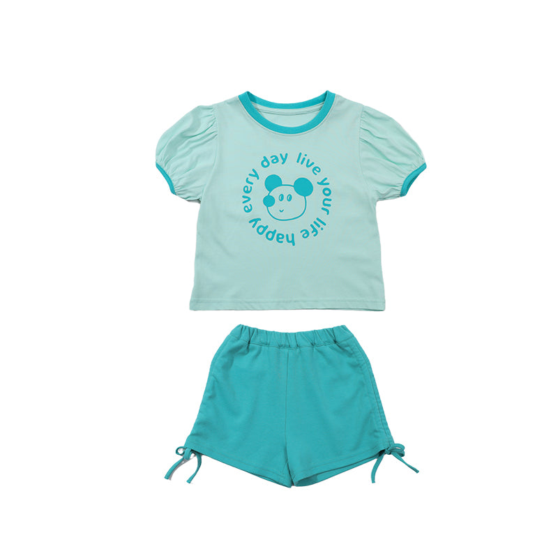 Girls Blue Printed Top with Shorts