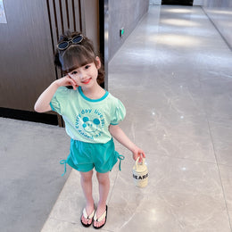 Girls Blue Printed Top with Shorts