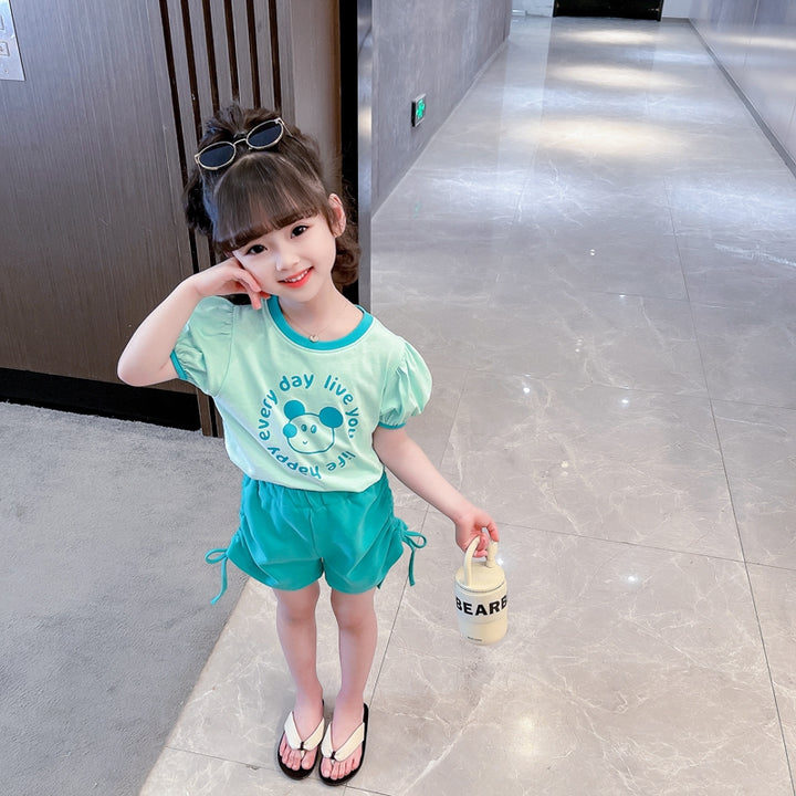 Girls Blue Printed Top with Shorts