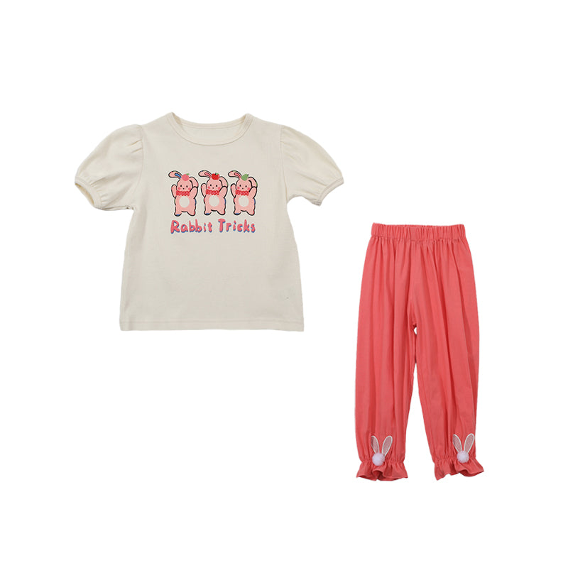 Girls Pink & Green Round Neck Printed Top with Pyjamas