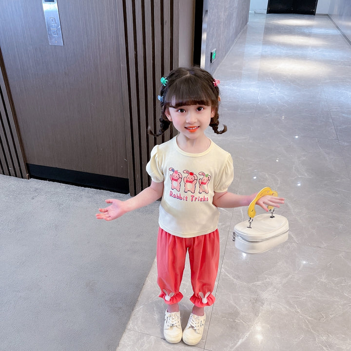 Girls Pink & Green Round Neck Printed Top with Pyjamas