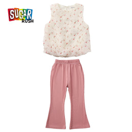 Girls Pink & White Printed Top with Palazzos