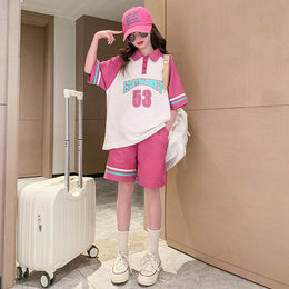 Girls Printed Polo Collar Pure Cotton T-shirt with Shorts