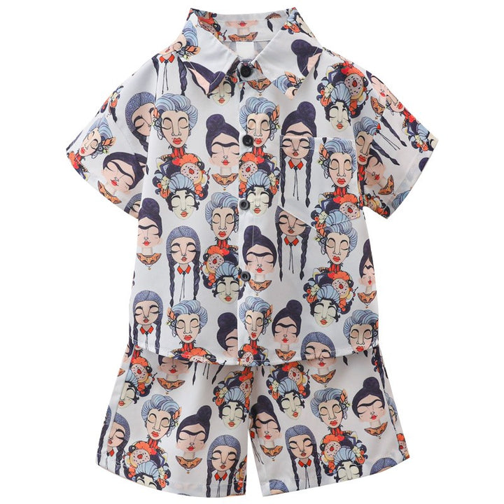 Boys White & Blue Printed Shirt with Shorts