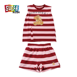 Girls Red & Pink Striped Top with Shorts