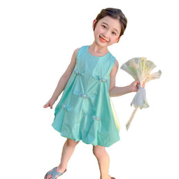 Girls Green Round Neck A-Line Dress