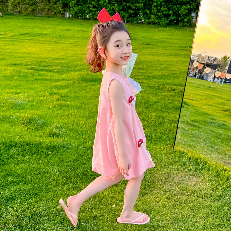 Girls Embellished Round Neck Sleeveless A-Line Dress