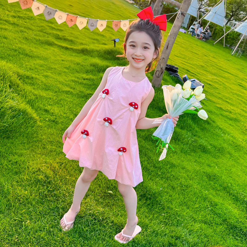 Girls Embellished Round Neck Sleeveless A-Line Dress