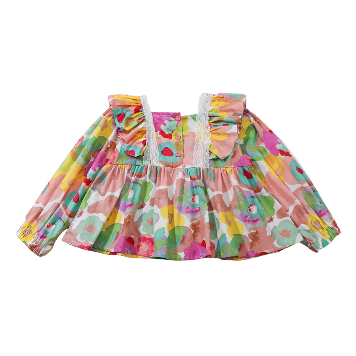Girls Floral Printed Square Neck Cotton Top