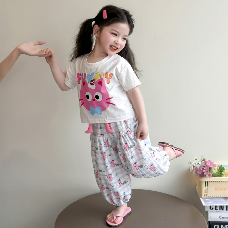 Girls Printed T-shirt With Pyjamas