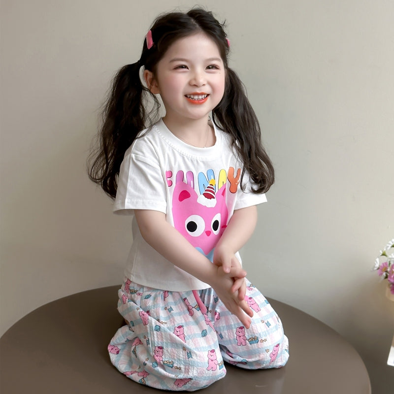 Girls Printed T-shirt With Pyjamas