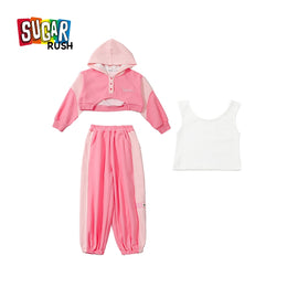 Girls Colourblocked Pure Cotton Sweatshirt with Joggers & Inner