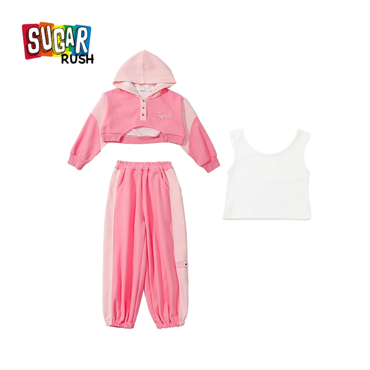 Girls Colourblocked Pure Cotton Sweatshirt with Joggers & Inner