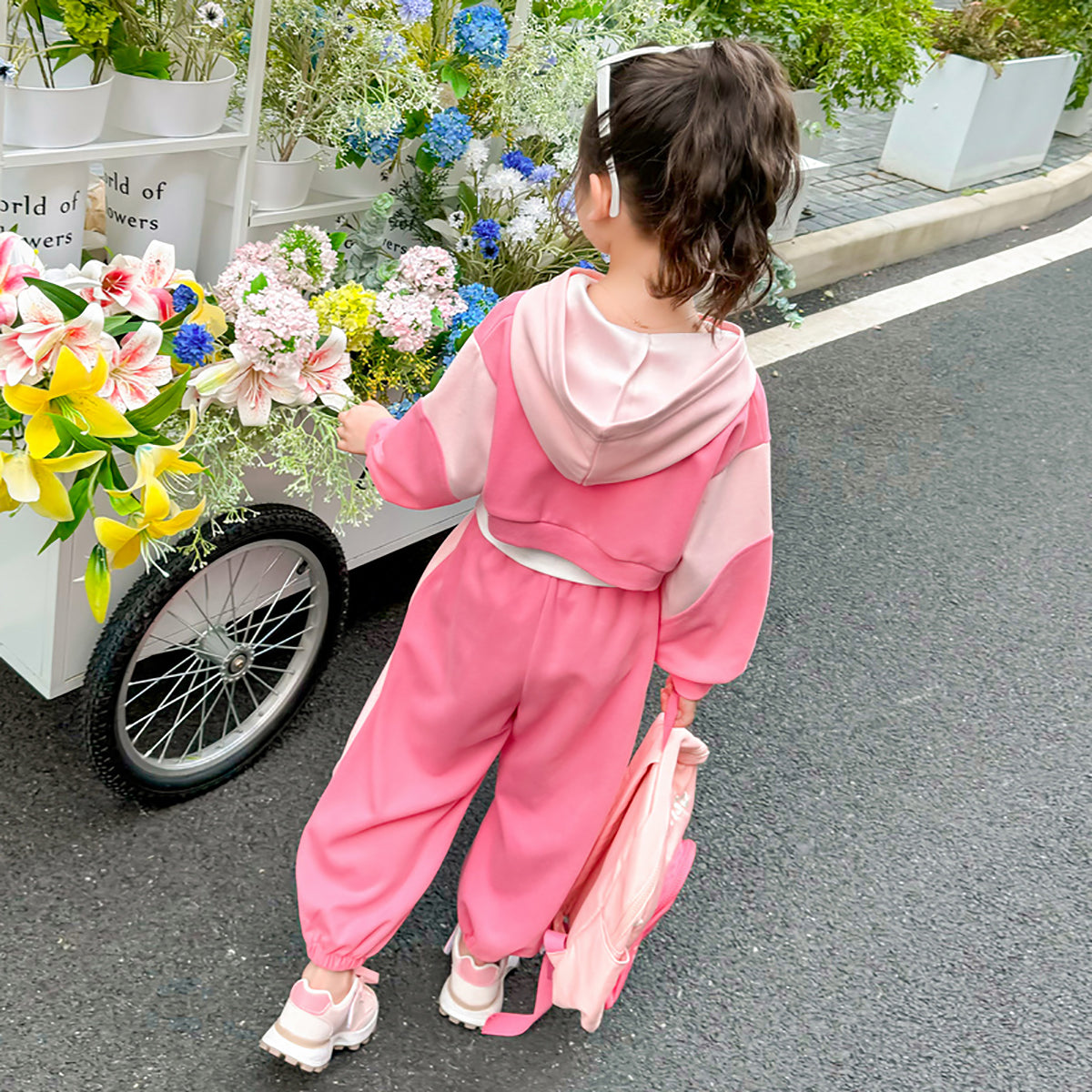 Girls Colourblocked Pure Cotton Sweatshirt with Joggers & Inner