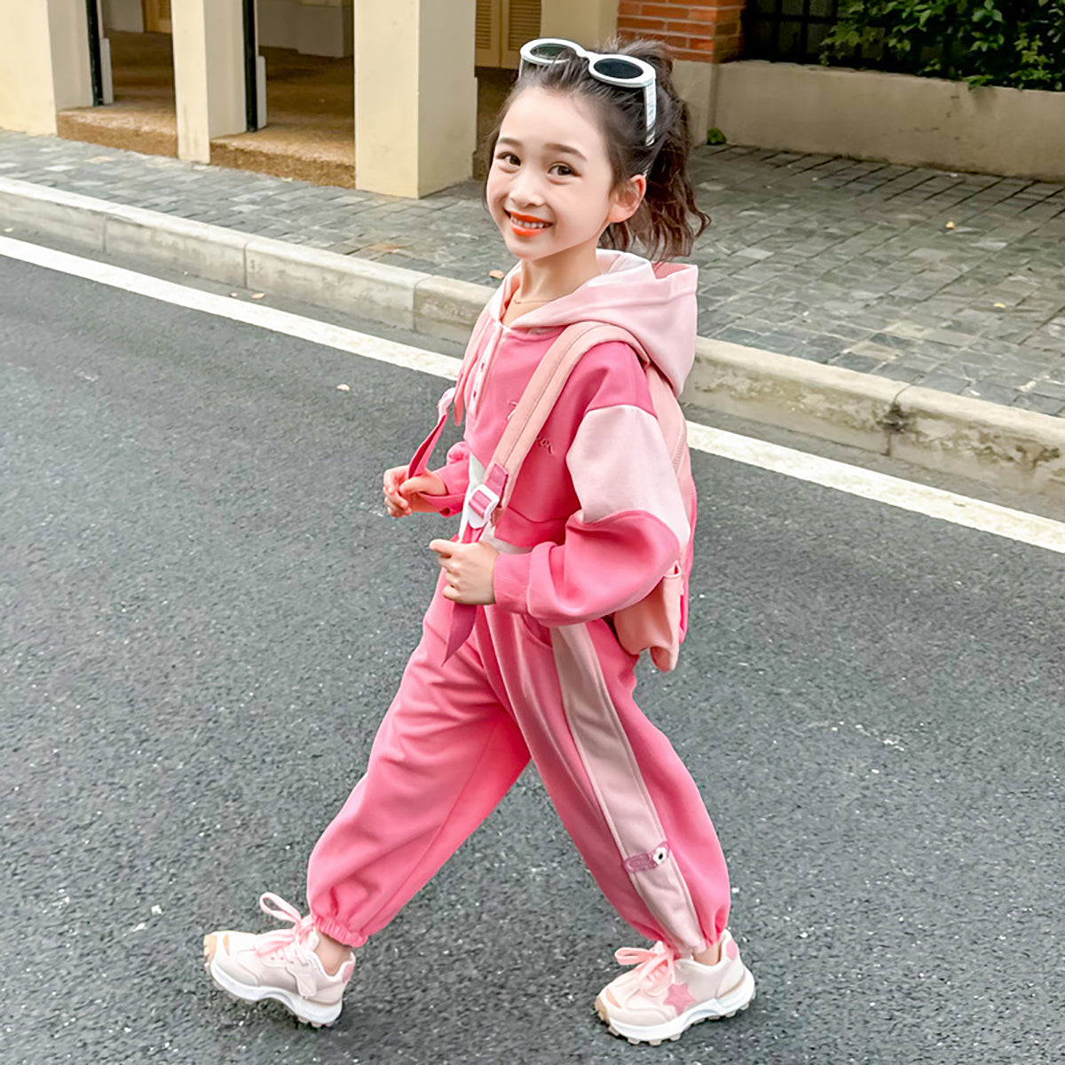 Girls Colourblocked Pure Cotton Sweatshirt with Joggers & Inner