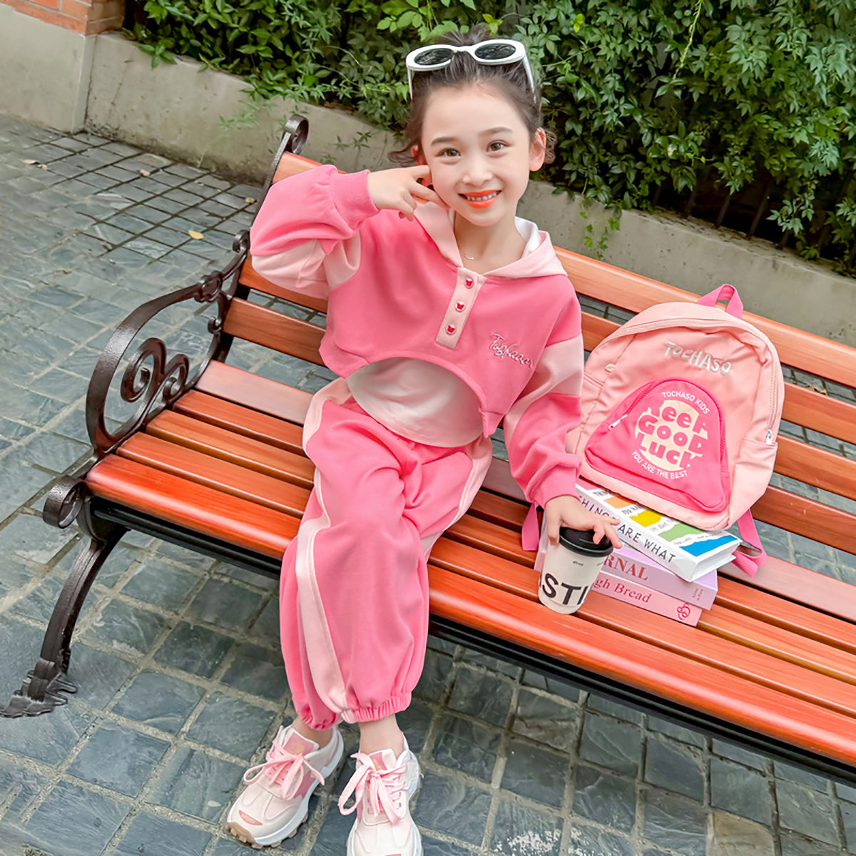 Girls Colourblocked Pure Cotton Sweatshirt with Joggers & Inner