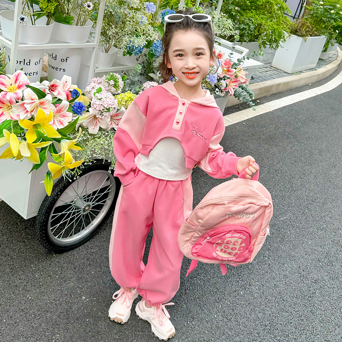 Girls Colourblocked Pure Cotton Sweatshirt with Joggers & Inner