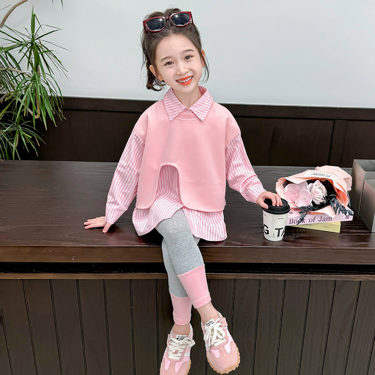 Girls Striped Pure Cotton Top with Leggings