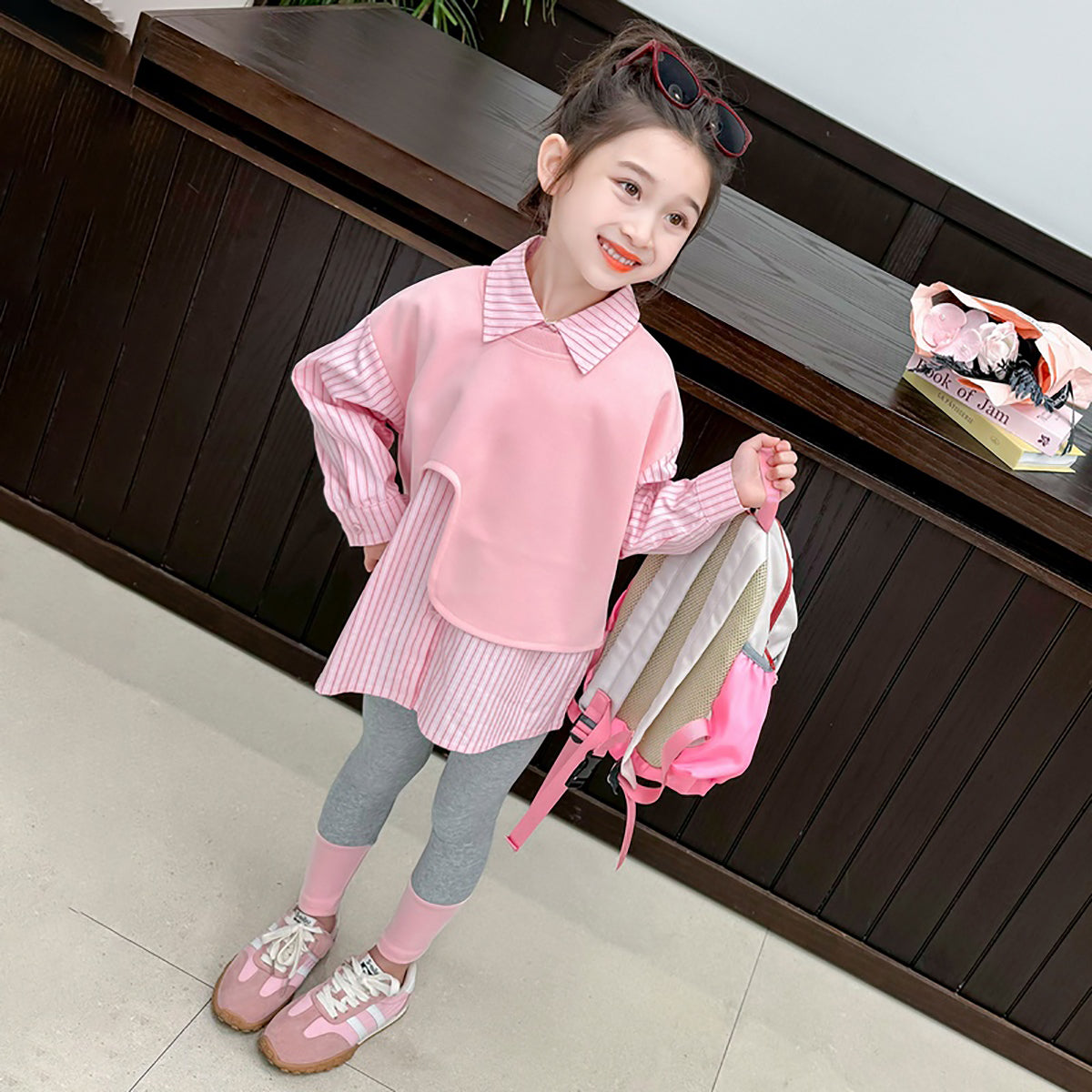Girls Striped Pure Cotton Top with Leggings