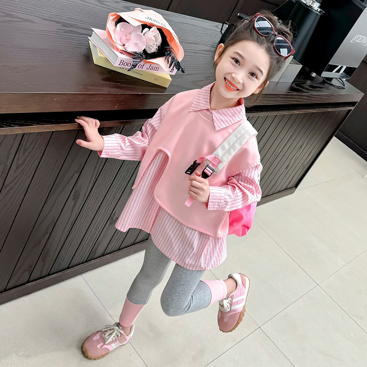 Girls Striped Pure Cotton Top with Leggings