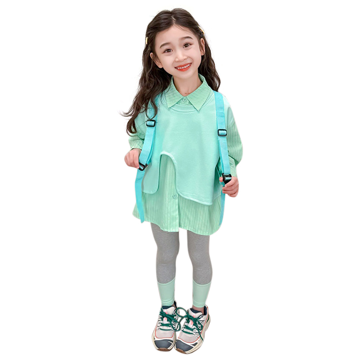 Girls Striped Pure Cotton Top with Leggings