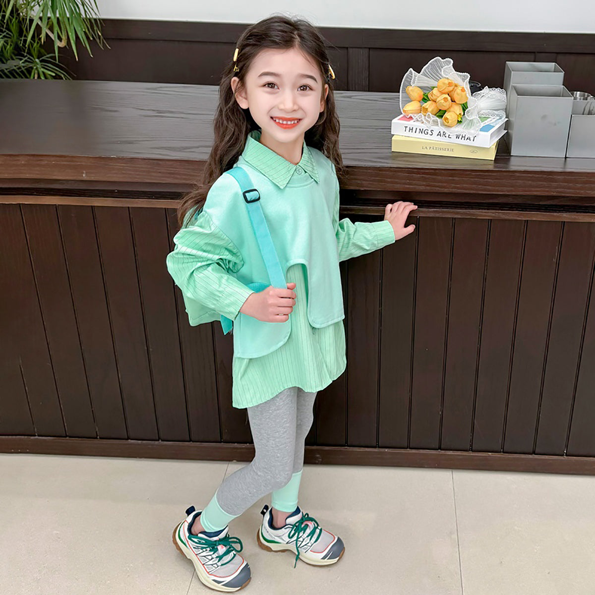 Girls Striped Pure Cotton Top with Leggings