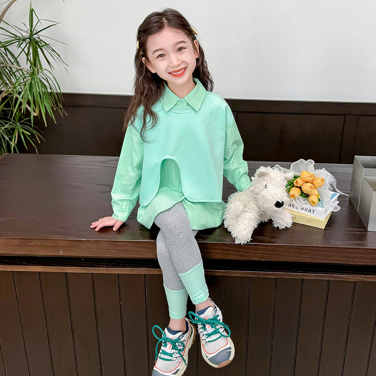 Girls Striped Pure Cotton Top with Leggings