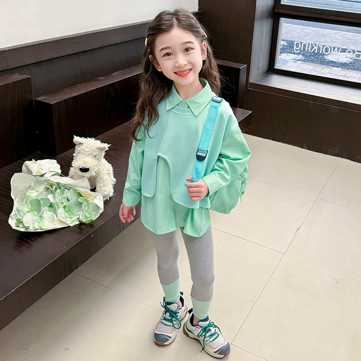 Girls Striped Pure Cotton Top with Leggings