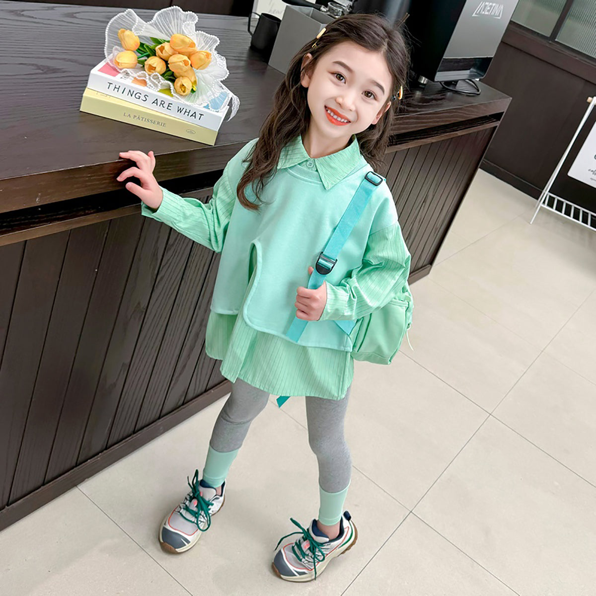 Girls Striped Pure Cotton Top with Leggings