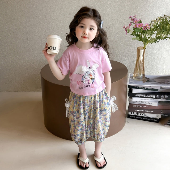 Girls Printed T-shirt With Pyjamas