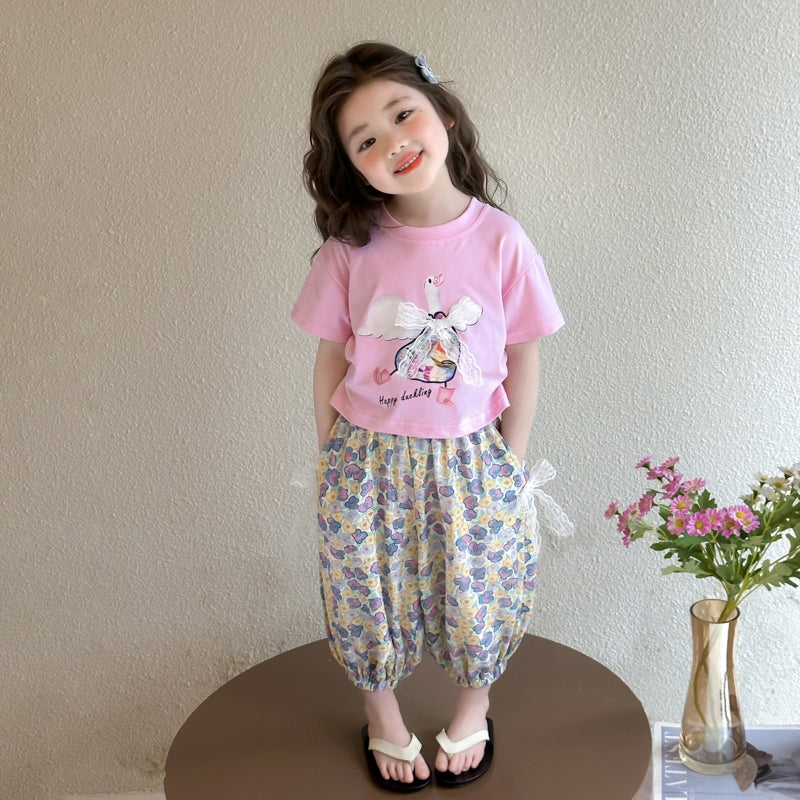 Girls Printed T-shirt With Pyjamas