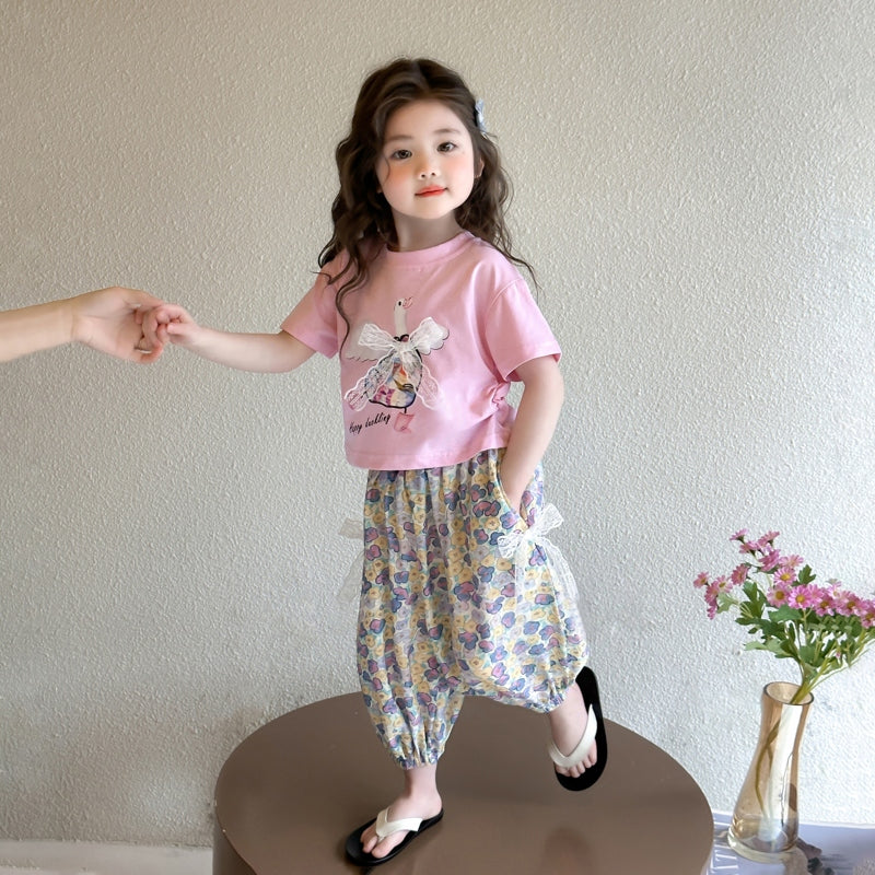 Girls Printed T-shirt With Pyjamas