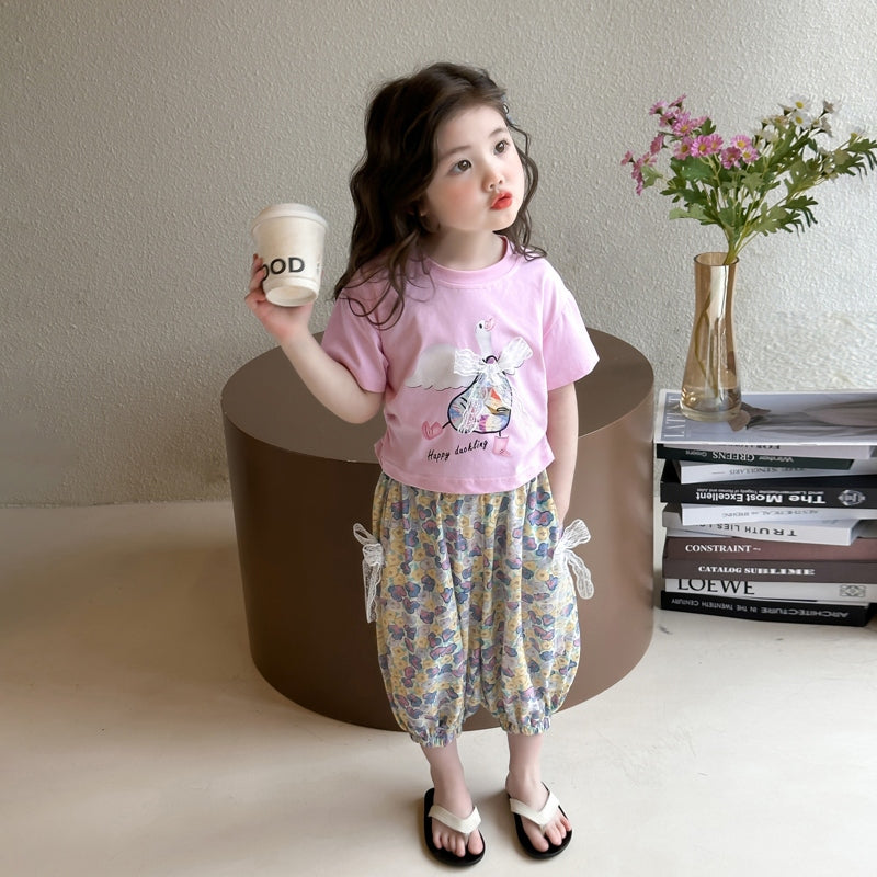 Girls Printed T-shirt With Pyjamas