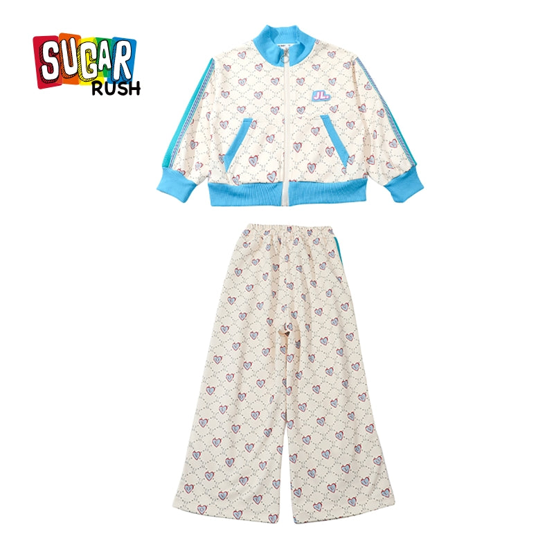Girls Blue & White Printed Pure Cotton Coat with Palazzos