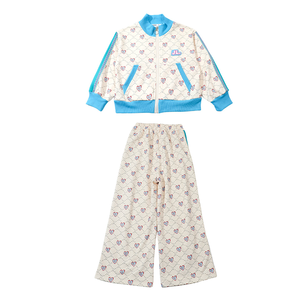 Girls Blue & White Printed Pure Cotton Coat with Palazzos